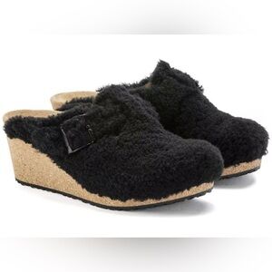 NEW Birkenstock Papillio Fanny Teddy Mule Sandal Women's 38 / 7 Black Shearling